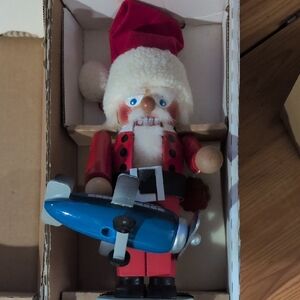 Steinbach Festive Santa Nutcracker with Blue Airplane